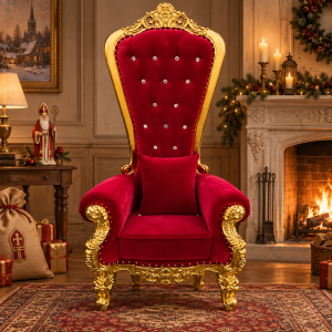 Fauteuil de Père Noël / St Nicolas en bois doré et velours rouge